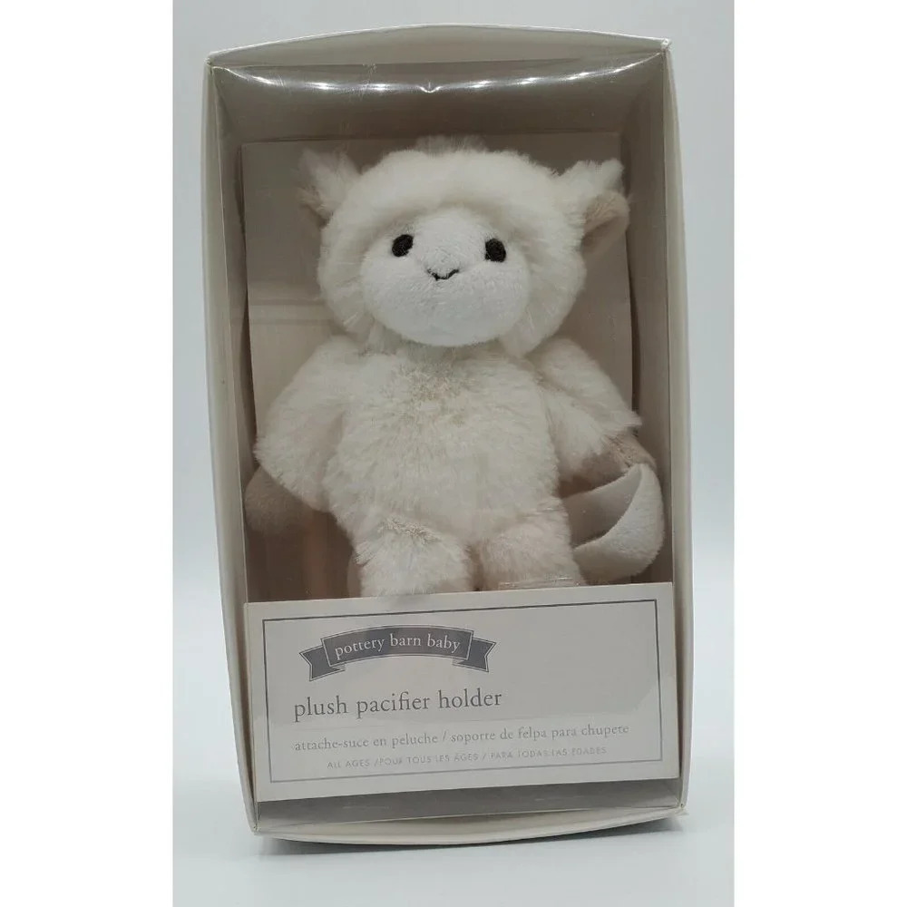 Pottery Barn Kids Baby Plush Stuffed White Lamb Sheep Pacifier Holder 6" NEW